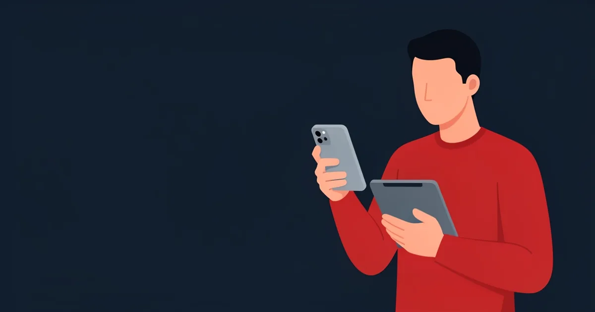 Illustration of a creator holding a phone and a tablet and deciding between them