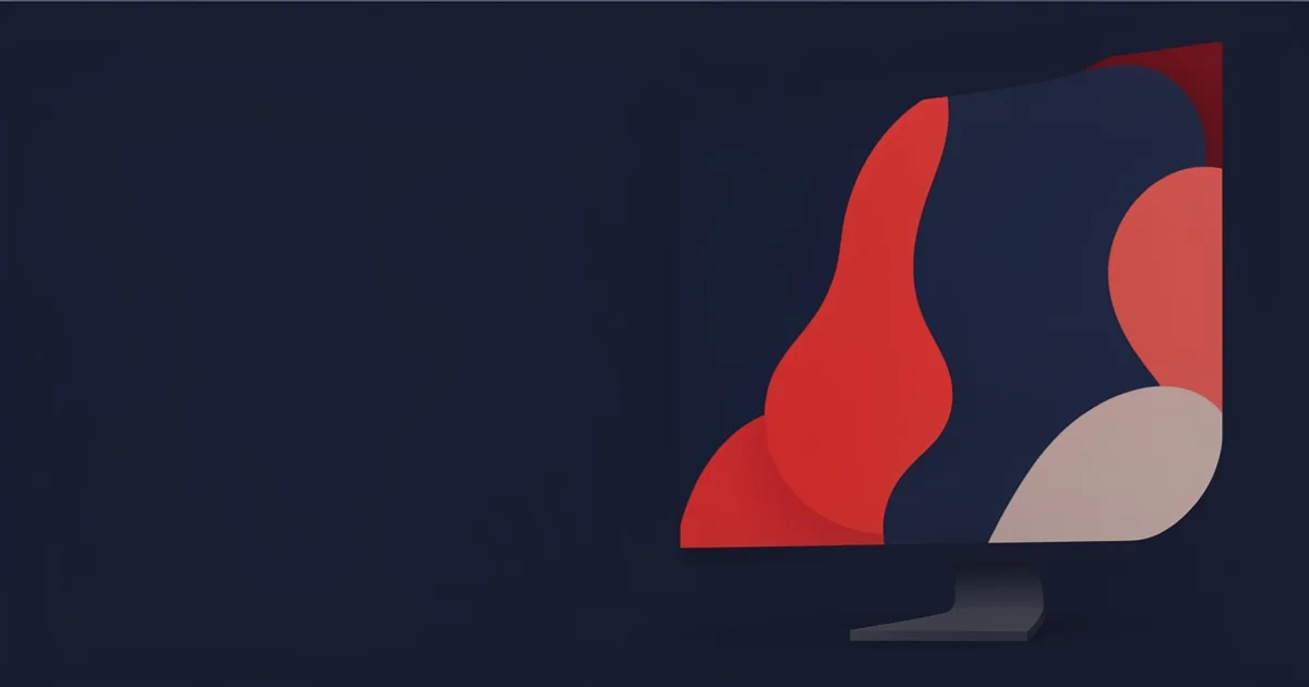 Illustration of a designer at a wide monitor working on a banner layout
